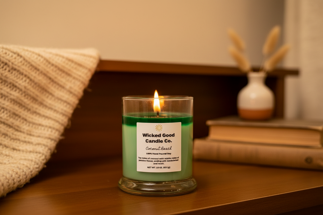 Coconut Beach Candle in Cozy Setting